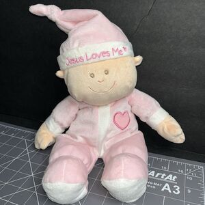 Baby Ganz Soft Baby Doll Pink “Jesus Loves Me” Hat/Cap Heart On Chest Plush